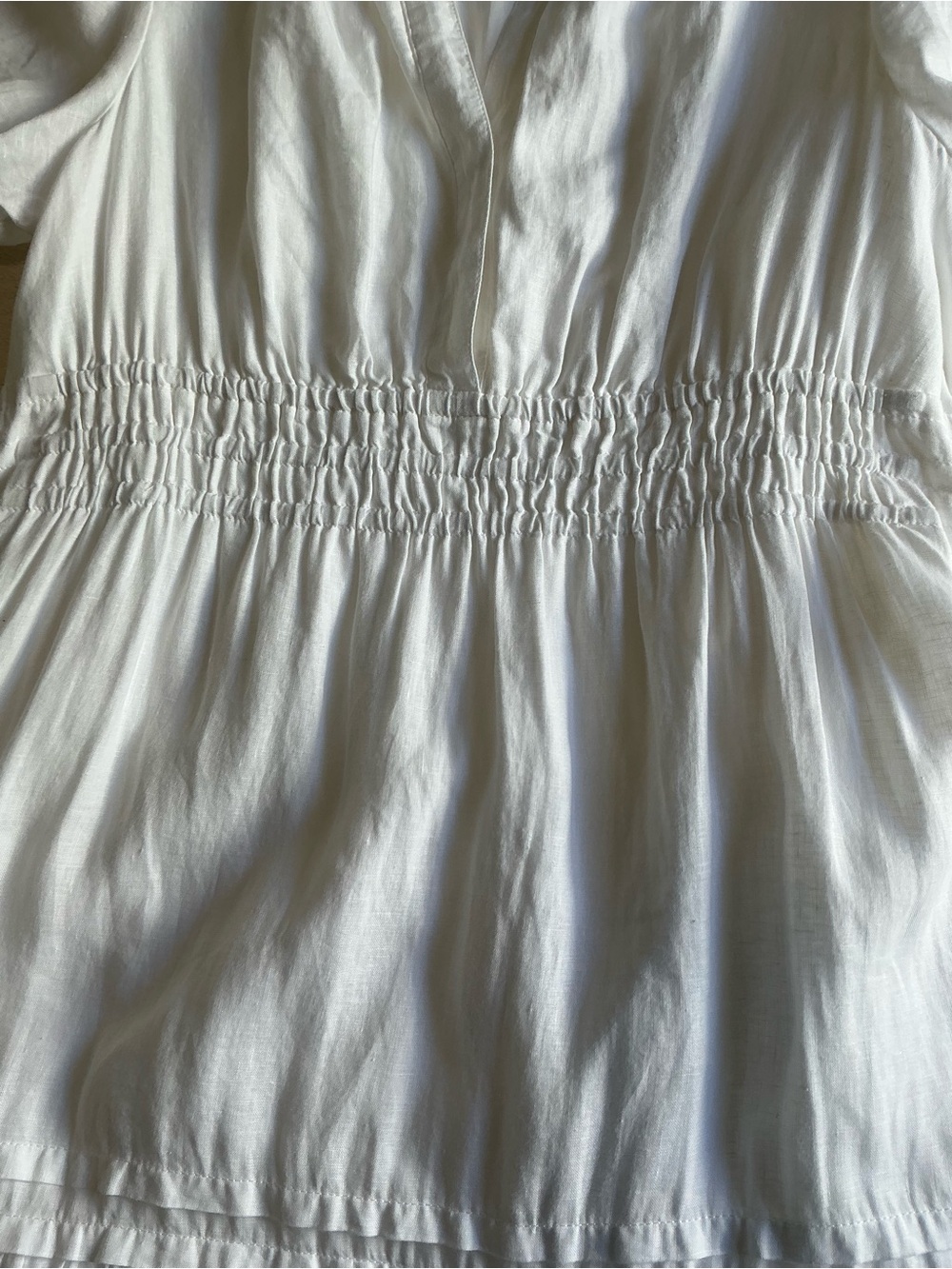 Quince White 100% Linen Smocked Tiered Midi Dress L Cottagecore Summer Boho - Picture 7 of 15
